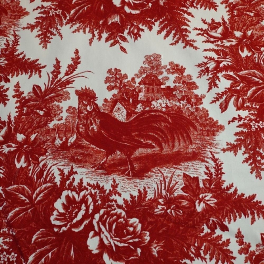 Red Toile Decorator Fabric Rooster And Rose Pattern. 1 Yard 54"W Gorgeous